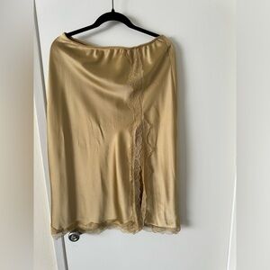 Topshop Petite Gold Lace Trim Bias Satin Skirt